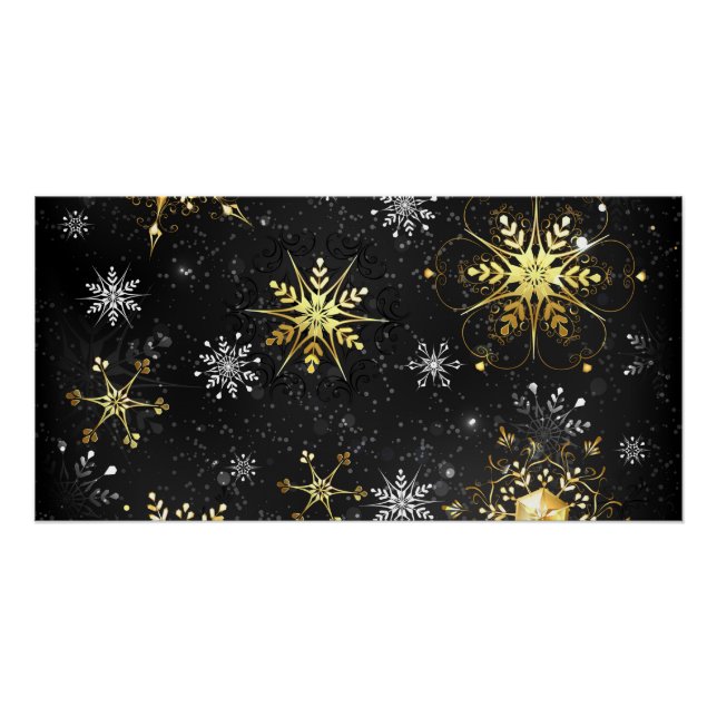 Goldene Schneeflocken auf schwarzem Hintergrund Poster (Vorderseite)
