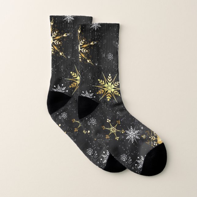 Goldene Schneeflocken auf schwarzem Hintergrund Socken (Paar)