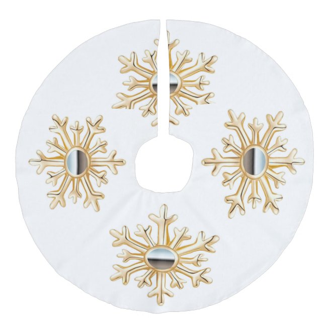Goldene Schneeflocken-Baumrock Leinenimitat Weihnachtsbaumdecke (Vorderseite)