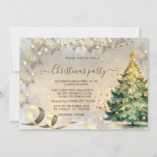Goldene Schneeflocken Elegante Tannenbaum Firma Einladung