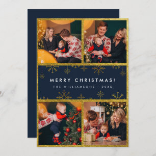 Goldene Schneeflocken  Frohe Weihnachten 4 Foto Einladung