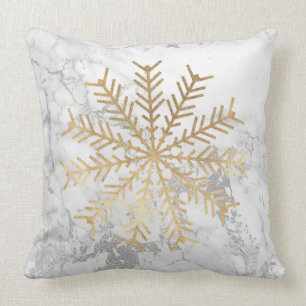 Goldene Schneeflocken Grau Silberner weißer Marmo Kissen