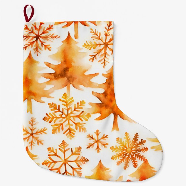 Goldene Schneeflocken Großer Weihnachtsstrumpf (Vorderseite)