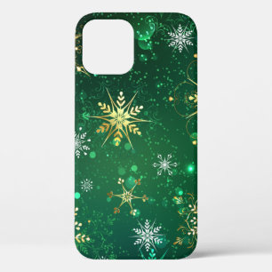 Goldene Schneeflocken im grünen Hintergrund Case-Mate iPhone Hülle