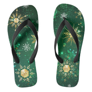 Goldene Schneeflocken im grünen Hintergrund Flip Flops