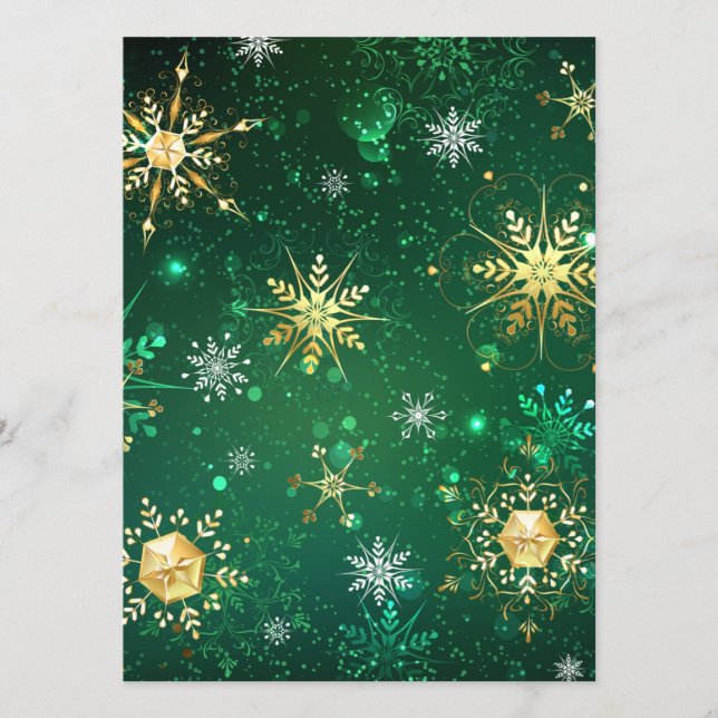 Goldene Schneeflocken im grünen Hintergrund Programm (Vorderseite)