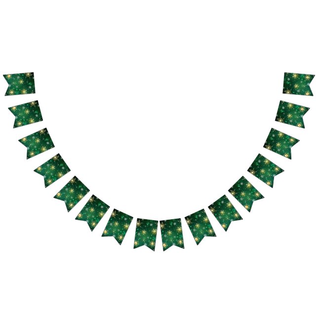 Goldene Schneeflocken im grünen Hintergrund Wimpelkette (Alle)