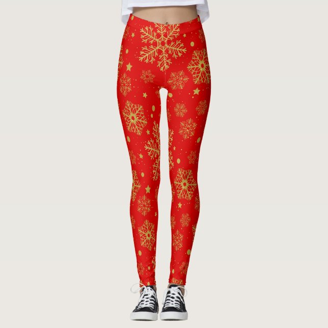 Goldene Schneeflocken in Rot Leggings (Vorderseite)