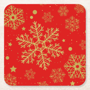 Goldene Schneeflocken in Rot Rechteckiger Pappuntersetzer
