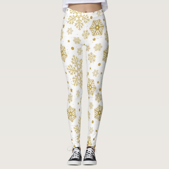 Goldene Schneeflocken Leggings (Vorderseite)