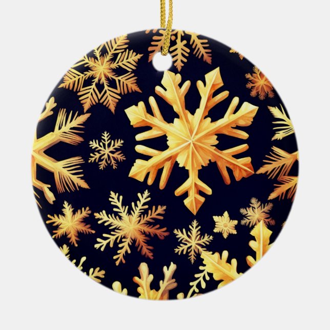 Goldene Schneeflocken und schwarze Hintergrundfarb Keramik Ornament (Vorne)