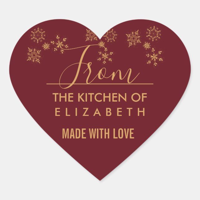 Goldene Schneeflocken Weihnachten Herz-Aufkleber (Vorderseite)