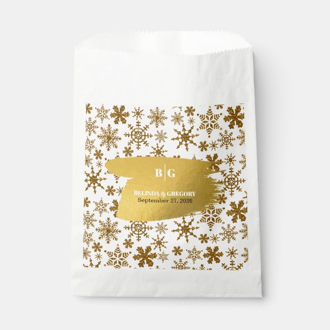 Goldene Schneeflocken Weihnachten Hochzeit Geschenktütchen (Vorderseite)