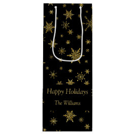 Goldene Schneeflocken Weihnachten Schwarz Personal Geschenktüte Für Weinflaschen