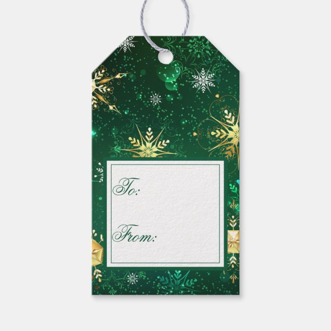 Goldene Schneeflocken Weihnachten Weihnachten Geschenkanhänger (Vorderseite)