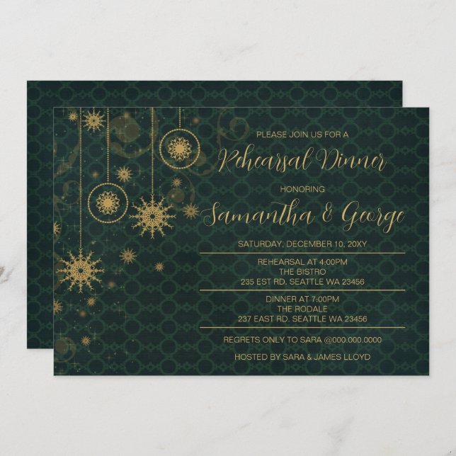 Goldene Schneeflocken Winterabend Probe Einladung (Vorne/Hinten)