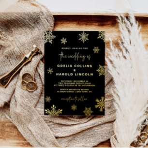 Goldene Schneeflocken Winterhochzeit  Folieneinladung