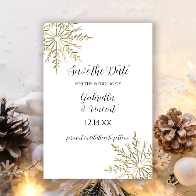 Goldene Schneeflocken Winterhochzeit Save the Date (Von Creator hochgeladen)