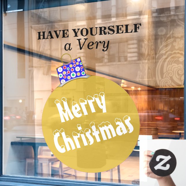 Goldene Schneekappe Ornament Ball Frohe Weihnachte Fensteraufkleber (Café-Fenster)