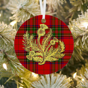 Goldene schottische Distel auf Plaid Ornament Aus Metall