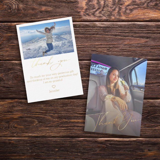 Goldene Schrift danke Abschluss 2 Fotos Mitteilungskarte (Von Creator hochgeladen)