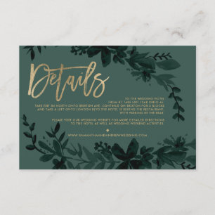 Goldene Schrift Floral Tief grüne Hochzeitsrichtun Begleitkarte