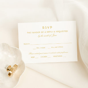 Goldene Schrift-Typografie mit Essensauswahl RSVP Karte