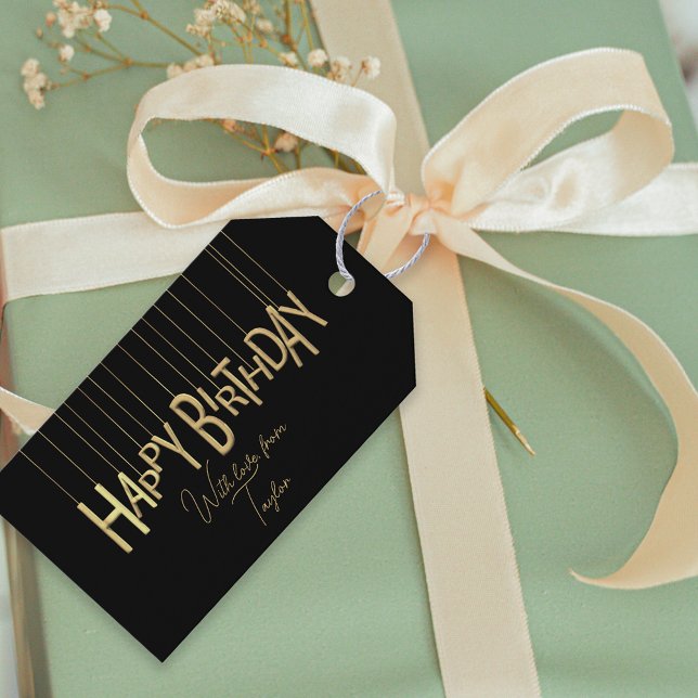 Goldene Schriften auf schwarzem Glück zum Geburtst Geschenkanhänger (Von Creator hochgeladen)