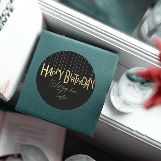 Goldene Schriften auf schwarzem Glück zum Geburtst Runder Aufkleber (Von Creator hochgeladen)