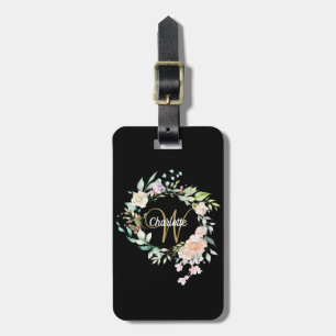 Goldene Schriftzug-Monogramm-Rosen-Girlande Floral Gepäckanhänger