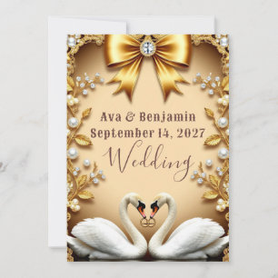 Goldene Schwan-Perlen-Hochzeitsabend-Romantik Einladung