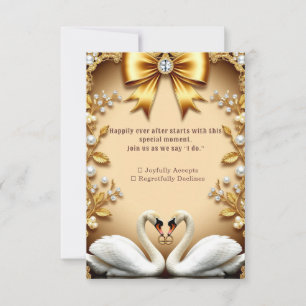 Goldene Schwan-Perlen-Hochzeitsabend-Romantik RSVP Karte