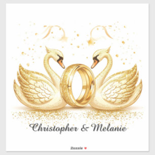 Goldene Schwäne Einbindung in elegante künstlerisc Aufkleber