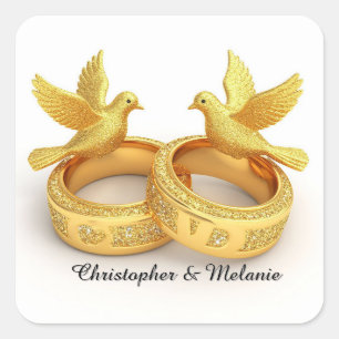 Goldene Schwäne Einbindung in elegante künstlerisc Quadratischer Aufkleber