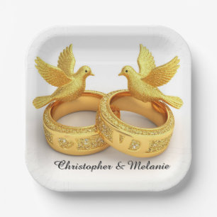 Goldene Schwäne umarmen sich in eleganter künstler Pappteller