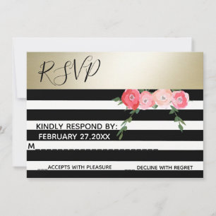 Goldene Schwarz/weiß gestreifte Rosen Hochzeit RSP Einladung