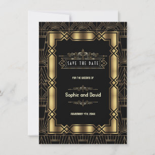 Goldene schwarze Art Deco Gatsby 1920er Save the D Date