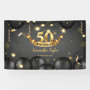 Goldene schwarze Ballons: elegante Geburtstagspart Banner