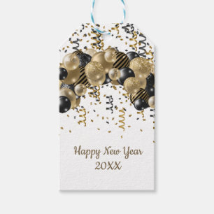 Goldene schwarze Ballons Konfetti Silvesterparty Geschenkanhänger