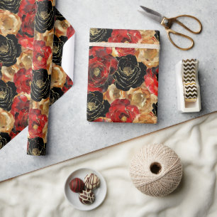 Goldene schwarze Blumenparty Brautdusche  Geschenkpapier