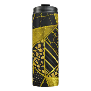 Goldene Schwarze Dreieck-Textur-Illusion Thermosbecher