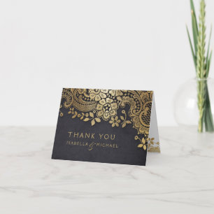 Goldene schwarze elegante Vintage-Spitze Hochzeit  Dankeskarte