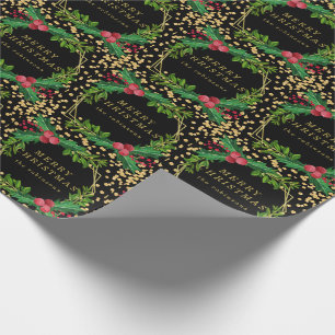 Goldene Schwarze Familie Frohe Weihnachts-Holly-Gl Geschenkpapier