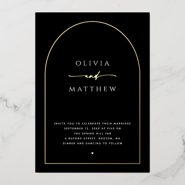 Goldene Schwarze Hochzeit | Arch-Foto Folieneinladung (Vorderseite)