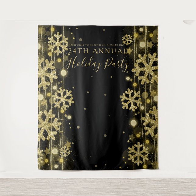 Goldene schwarze Kulisse Unternehmens-Weihnachtsfe Wandteppich (Vorderseite)