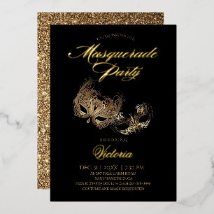 Goldene schwarze Maskenparty  Folieneinladung