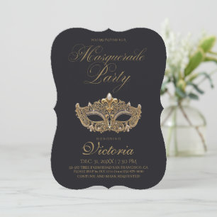 Goldene schwarze Maskenparty zum Geburtstag  Einladung