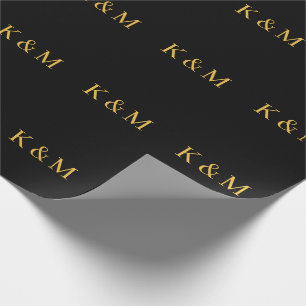 Goldene schwarze Monogramm Anfangsbuchstaben Braut Geschenkpapier