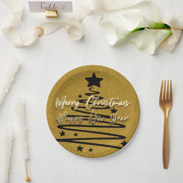 Goldene schwarze Pappteller (Hochzeit)