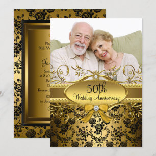 Goldene schwarze Rose Foto 50. Jubiläums-Einladung Einladung